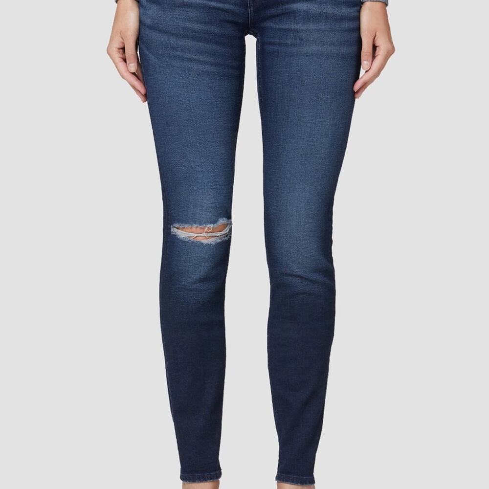 Hudson Women's Colette Mid Rise Skinny Jeans Blue Size 26 Dark Wash Distressed